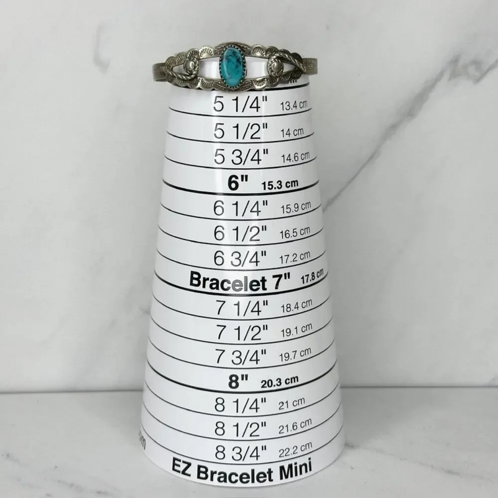 Vintage Bell Trading Post Nickel Silver Faux Turquoise Child Cuff Bracelet ✨
